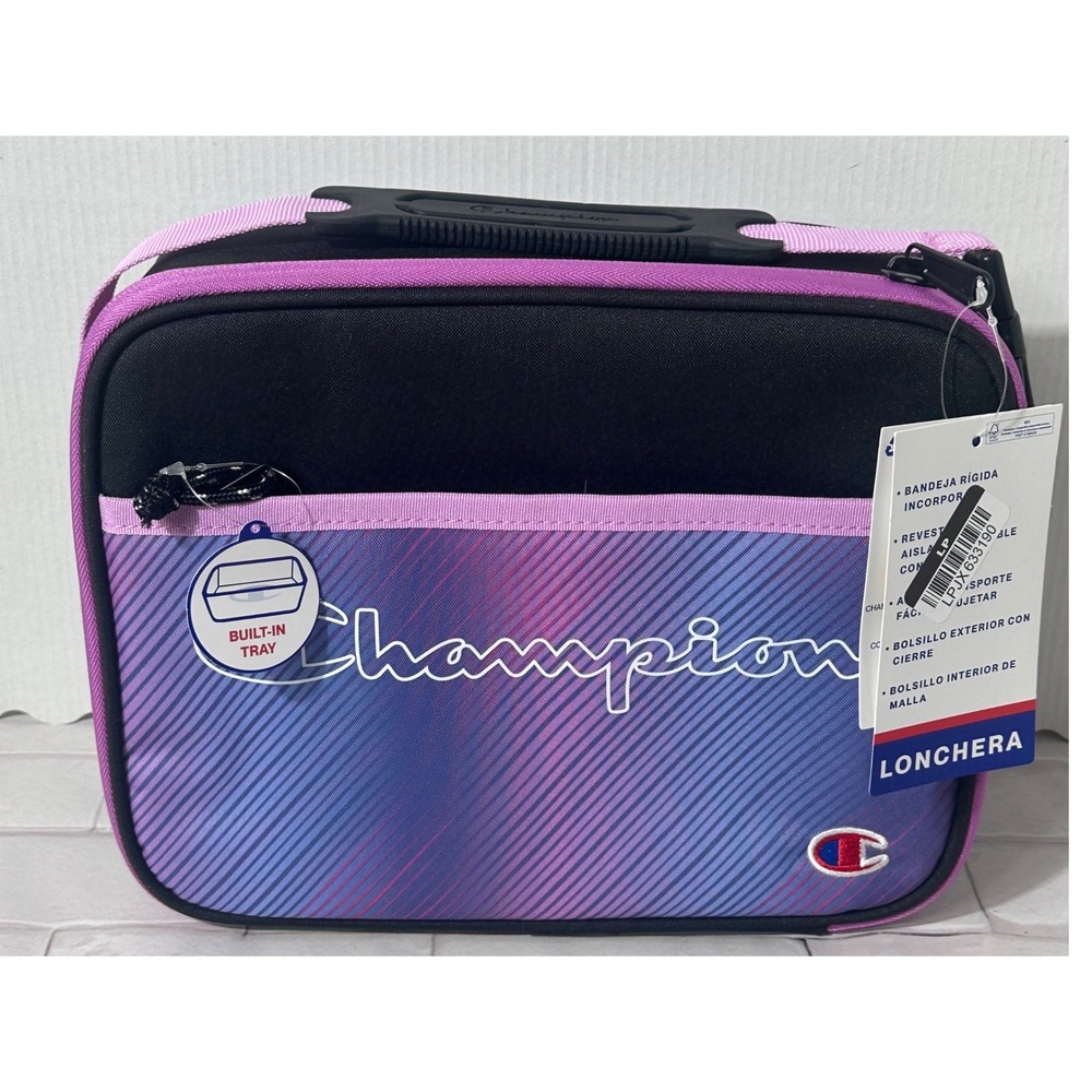 Champion Insulated Lunch Box Purple Blue Gradient‎ Stripes Built-in Tray NWT